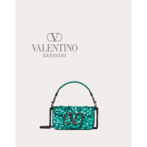Top quality cheap valentino canada online Small Locò Shoulder Bag With 3d Embroidery for Woman in Precious Green