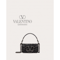 Knock off valentino canada store Small Locò Shoulder Bag With Crystals for Woman in Black