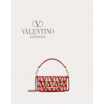 cheap knokcoff valentino canada outlet Small Locò Toile Iconographe Shoulder Bag for Woman in Beige/red