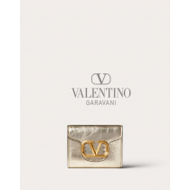 Knockoff valentino Ottawa Small Locò Wallet In Metallic Calfskin for Woman in Platinum