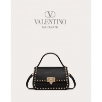 Shop fake valentino yorkdale toronto Small Rockstud Grainy Calfskin Handbag for Woman in Black