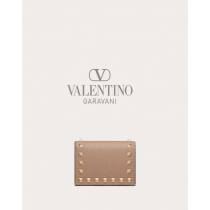 AAA quality fake valentino canada sale Small Rockstud Grainy Calfskin Wallet for Woman in Poudre