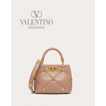 Real quality fake valentino canada Small Roman Stud The Handle Bag In Nappa for Woman in Rose Cannelle