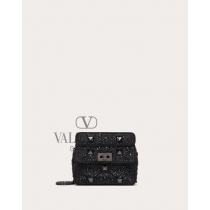 Top quality cheap valentino canada online Small Roman Stud The Shoulder Bag And Chain With Sparkling Embroidery for Woman in Black