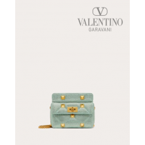 copy valentino canada yorkdale Small Roman Stud The Shoulder Bag With Chain And Rhinestones for Woman in Aquamarine