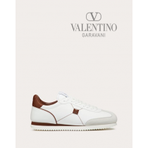 Knockoff valentino Ottawa Stud Around Low-top Calfskin And Nappa Leather Sneaker for Man in White/chocolate Brown