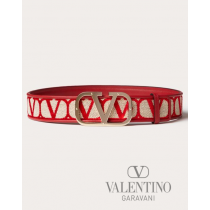 AAA quality fake valentino canada sale Toile Iconographe Belt 40mm for Woman in Beige/red