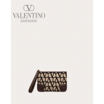 Real quality fake valentino canada Toile Iconographe Pouch for Woman in Beige/black