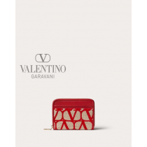 Shop replica valentino canada yorkdale Toile Iconographe Zipper Cardholder for Woman in Beige/red