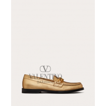 replicas valentino canada Vlogo Chain Loafers In Metallic Nappa for Woman in Antique Brass