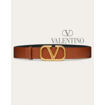 Real quality fake valentino canada Vlogo Signature Calfskin Belt 40 Mm for Man in Saddle Brown