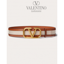 Top quality cheap valentino canada online Vlogo Signature Canvas Belt 40mm for Woman in Beige/saddle Brown