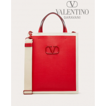 high quality fake valentino canada sale Vlogo Signature Canvas Shopping Bag for Man in Rouge Pur/natural