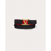Knockoff valentino Ottawa Vlogo Signature Double-strap Bracelet In Calfskin for Woman in Black/pure Red