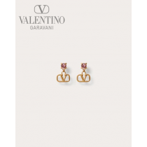 Top quality cheap valentino canada online Vlogo Signature Earrings In Metal And Swarovski® Crystals for Woman in Gold/pink