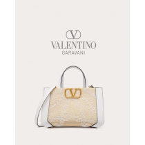 imitation valentino canada stores Vlogo Signature Embroidered Small Handbag for Woman in Natural/white