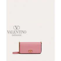 Cheap valentino canada stores Vlogo Signature Grainy Calfskin Pouch With Chain for Woman in Candy Rose