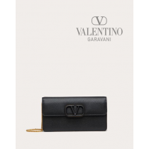 Knock off valentino canada store Vlogo Signature Grainy Calfskin Wallet With Chain for Woman in Black