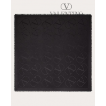 Shop fake valentino yorkdale toronto Vlogo Signature Jacquard Shawl In Silk And Wool 140x140 Cm for Woman in Black