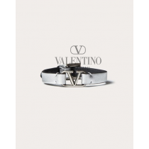 fakes valentino Ottawa Vlogo Signature Leather Bracelet for Man in Silver/black