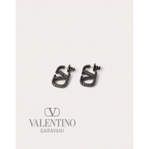 Knock off valentino canada store Vlogo Signature Metal And Crystal Earrings for Woman in Black