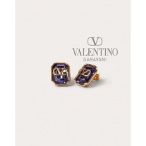 Buy knockoff valentino canada online Vlogo Signature Metal And Crystal Earrings for Woman in Gold/purple