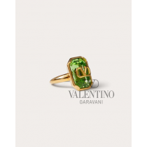 Replica valentino yorkdale toronto Vlogo Signature Metal Ring With Crystals E-commerce Exclusive for Woman in Gold/green