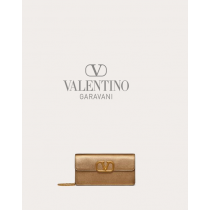 cheap fake valentino canada store Vlogo Signature Metallic Grainy Calfskin Wallet With Chain for Woman in Antique Brass Dark