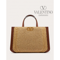 copy valentino canada yorkdale Vlogo Signature Raffia Handbag for Woman in Natural/saddle Brown