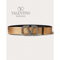 Buy replica Valentino toronto Vlogo Signature Reversible Belt In Metallic Shiny Calfskin 40 Mm for Woman in Antique Brass Dark/black