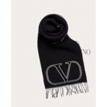 Buy knockoff valentino canada online Vlogo Signature Wool And Cashmere Scarf for Man in Black/ivory