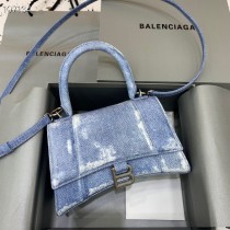 Balencia Hourglass Small Leather Tote Denim