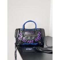 Balenciaga City Classic Graffiti Medium Bag 30CM Black Purple