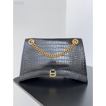 Balenciaga Crush Small Chain Bag 31CM Crocodile Embossed Calfskin Black