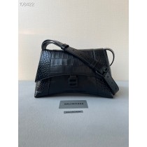 Balenciaga Downtown Shoulder Bag Supple Crocodile Embossed Black