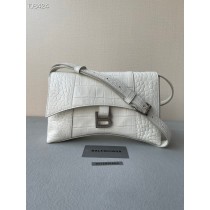 Balenciaga Downtown Shoulder Bag Supple Crocodile Embossed White