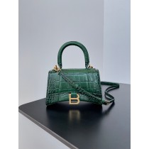 Balenciaga Hourglass Mini Handbag 19CM Crocodile Embossed Dark Green