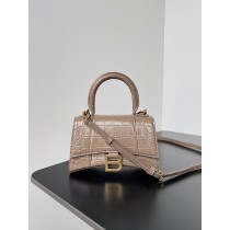 Balenciaga Hourglass Mini Handbag Crocodile Embossed Coffee