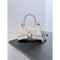Balenciaga Hourglass Mini Handbag Crocodile Embossed Ivory