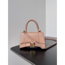 Balenciaga Hourglass Mini Handbag Crocodile Embossed Nude Powder