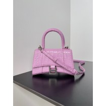 Balenciaga Hourglass Mini Handbag Crocodile Embossed Pink