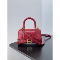 Balenciaga Hourglass Mini Handbag Crocodile Embossed Red