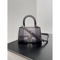 Balenciaga Hourglass Small Handbag 19CM Crocodile Embossed Black Gray