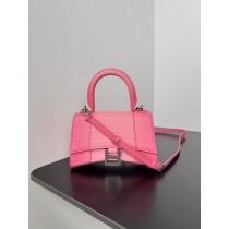 Balenciaga Hourglass Small Handbag 19CM Crocodile Embossed In Pink
