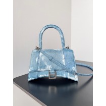 Balenciaga Large Hourglass Handbag 23CM Blue Washed Denim