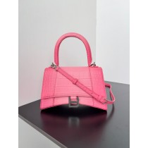 Balenciaga Large Hourglass Handbag 23CM Crocodile Embossed Pink