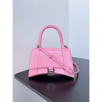 Balenciaga Large Hourglass Handbag 23CM Crocodile Embossed Pink