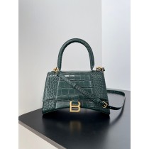 Balenciaga Large Hourglass Handbag 23CM Dark Green Crocodile Embossed
