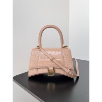 Balenciaga Large Hourglass Handbag 23CM Shiny Crocodile Embossed Nude