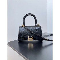 Balenciaga Mini Hourglass Handbag 19CM Crocodile Embossed Black